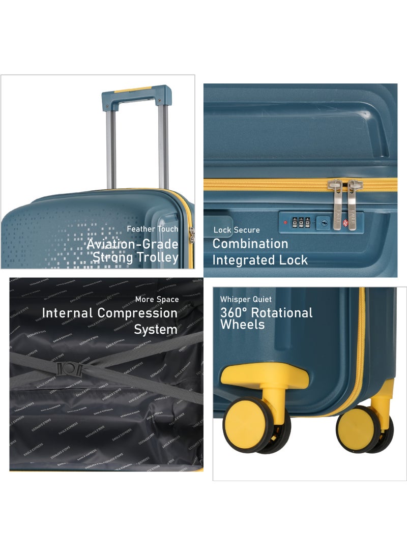 ايجل اكسبريس حقائب سفر ترولي إيغل إكسبريس نيون إكس بهيكل صلب من مادة PP – طقم 4 قطع (14–28 بوصة) – لون أزرق طاووس - Image 2